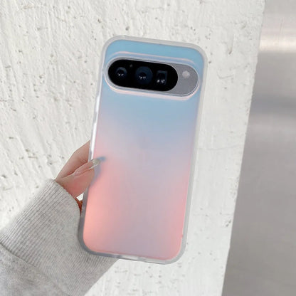 Colourful frosted laser matte finish case for Google phones on a white background.