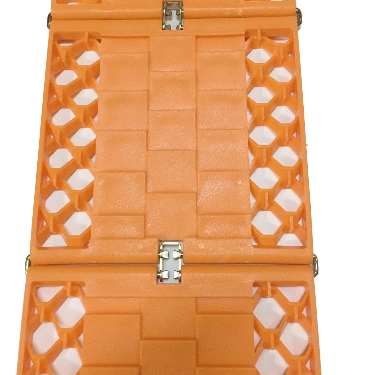 Orange folding vehicle rescue board showing folded and unfolded positions with anti slip rubber surface