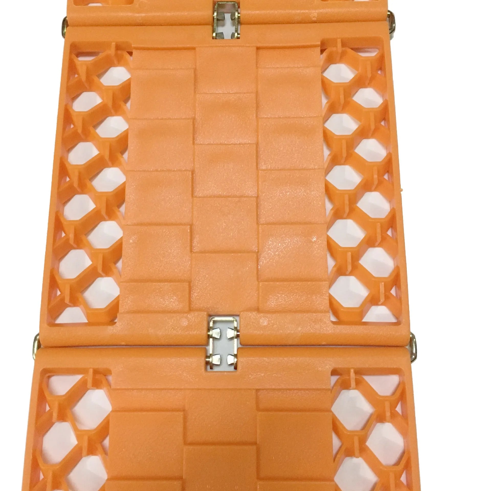 Orange folding vehicle rescue board showing folded and unfolded positions with anti slip rubber surface