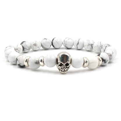 8mm natural white turquoise agate stone unisex stretch bracelet with geometric beads