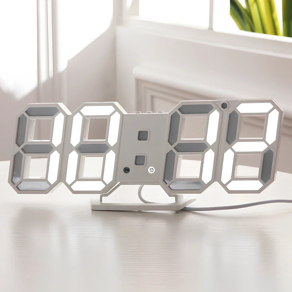 3D LED wall digital clock showing time, date and temperature with multiple colour options