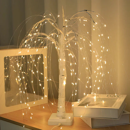 Copper wire decorative night light with 192 LEDs arranged in flexible 500mm tall display with warm white illumination