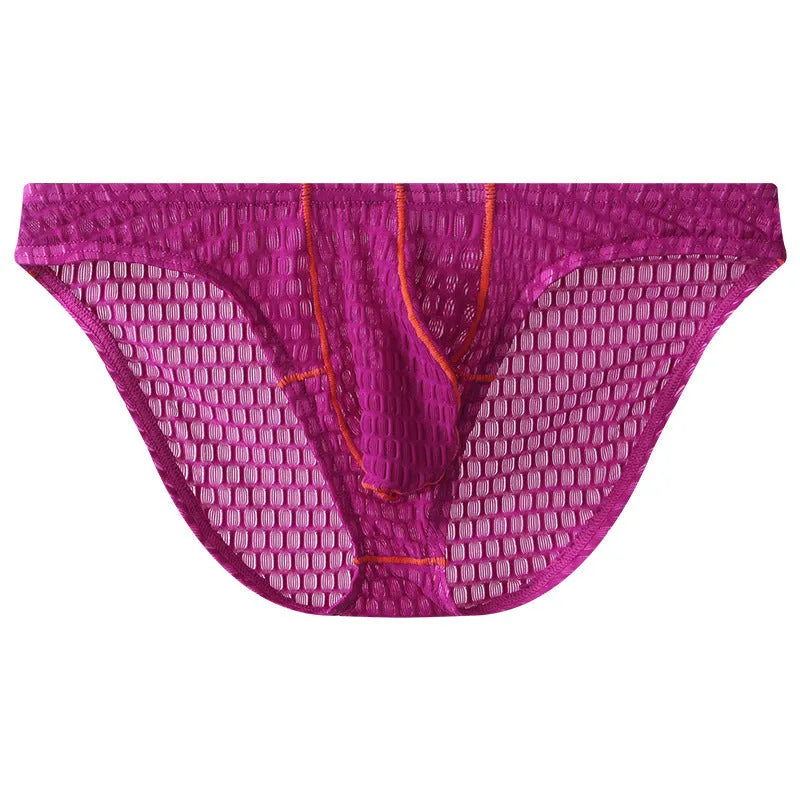 Men's low waist lace briefs in white, black, green, rose red, and light purple colours on size chart
