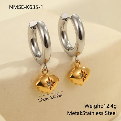 Stainless steel Christmas tree earrings with 18K electroplated finish and heart-shaped star ornament designs