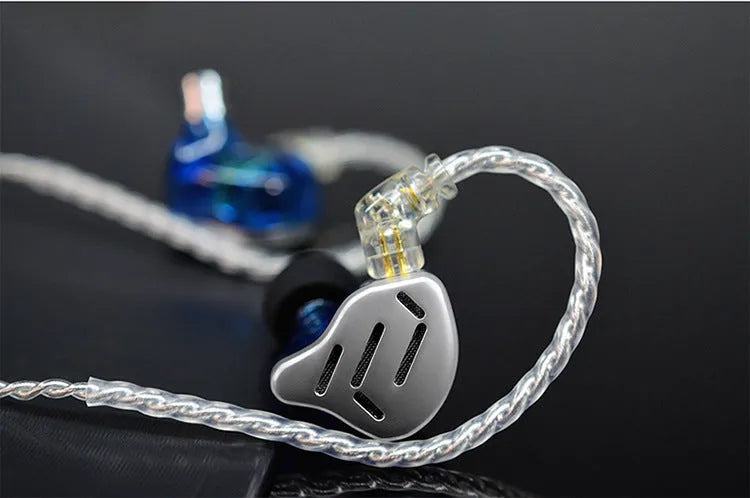 KZ ZAX silver blue in-ear headphones with L-bend 3.5mm plug and tangle-free cable