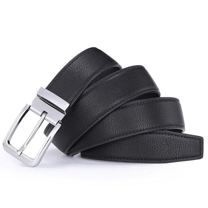 Men's genuine leather belt with an alloy pin buckle showing an embossed water drop pattern.