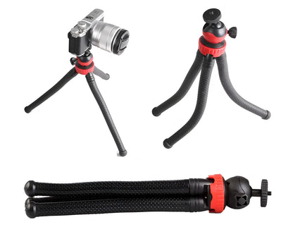 Black octopus tripod with flexible rubber legs wrapped around a pole, holding a smartphone.