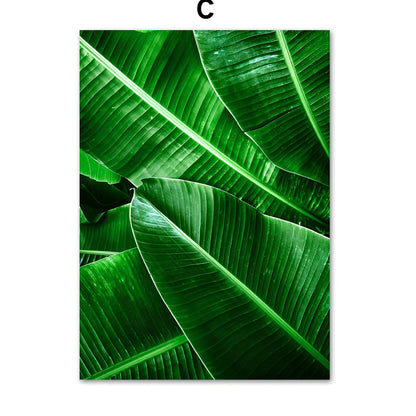 Frameless green plant canvas painting showing botanical pattern on chemical fibre canvas material