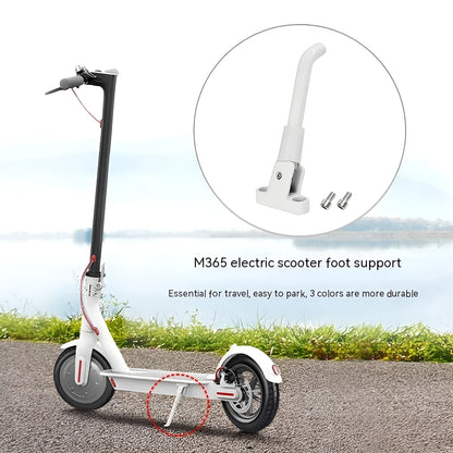 Aluminium electric scooter foot brace accessory in black, white and grey colours with mounting screws