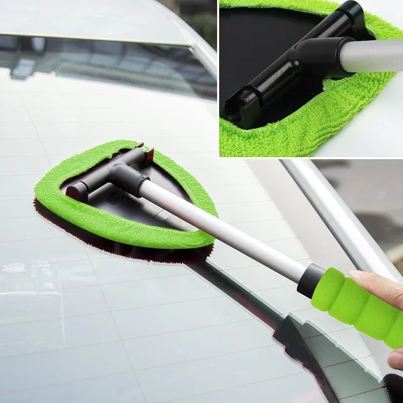 Plastic car windshield window cleaning brush in red, green, and sapphire blue colour options