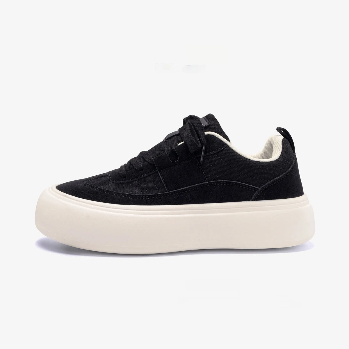Men's platform casual shoes with raised sole in black colour showing round toe and lace-up front