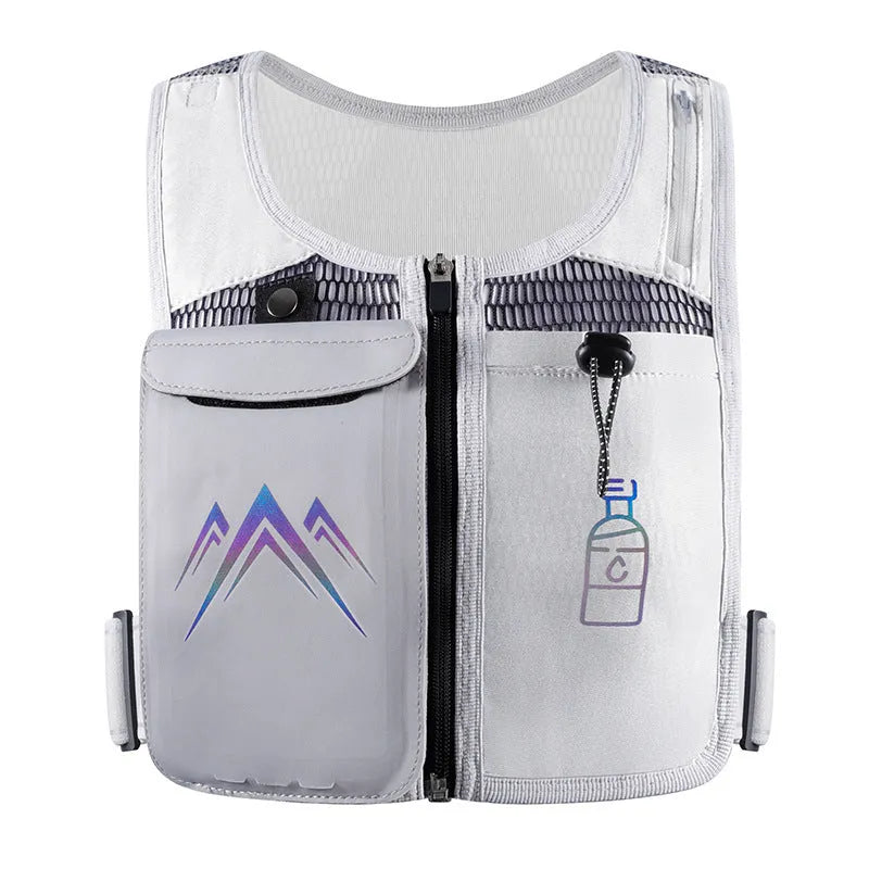 Sports running vest with mesh fabric and mobile phone pocket in black or grey colours