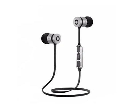 Black metal neck-mounted Bluetooth sports headset with magnetic in-ear earpieces