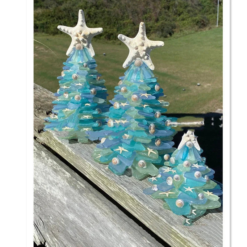 Blue PVC Christmas tree decoration with ocean theme, 15cm height