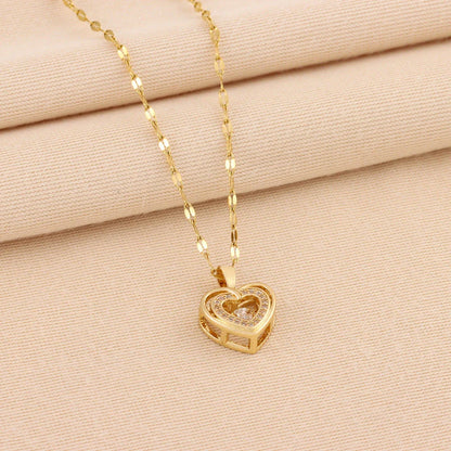Double-layer love necklace with rhinestones and titanium steel pendant, a stylish and durable fashion accessory