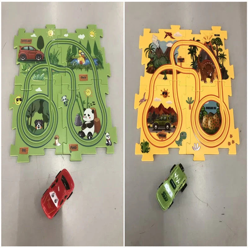 DIY Electric Railroad Speeder Toy with puzzle tracks and automatic car