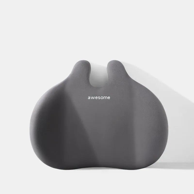Car headrest and lumbar support pillow set in fabric with cotton filling.