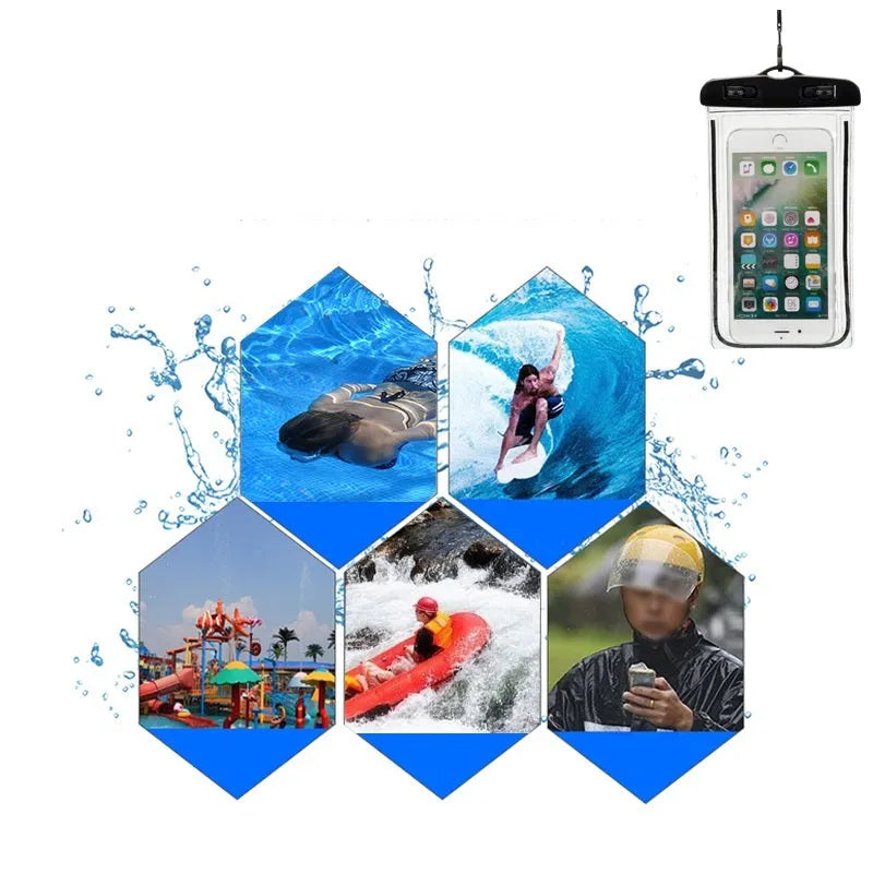 Transparent waterproof PVC phone case with luminous properties for outdoor sports protection