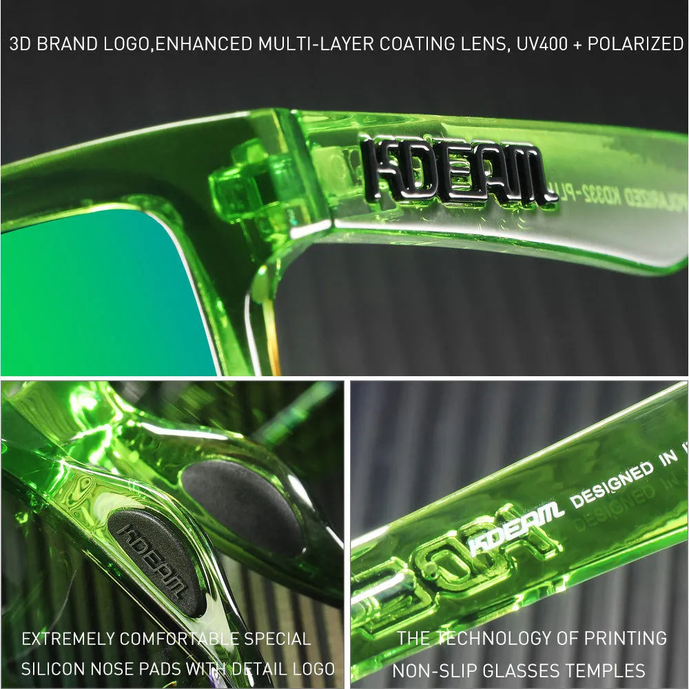 Square polarised sunglasses with TAC lenses and PC frames in multiple colour options.