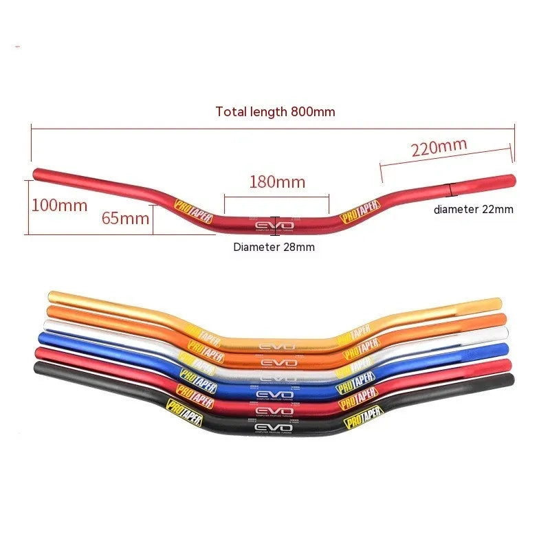 Orange aluminium scrambling motorcycle handlebar with 28mm diameter and 80x10cm dimensions
