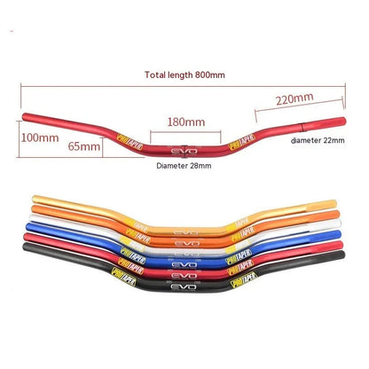 Orange aluminium scrambling motorcycle handlebar with 28mm diameter and 80x10cm dimensions