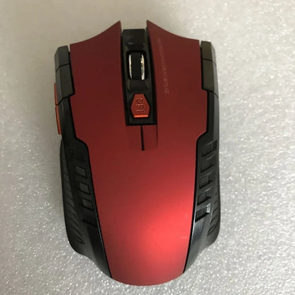 Black wireless computer mouse with six buttons and USB receiver, 100-120mm size