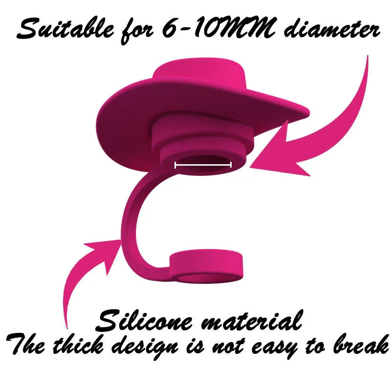 Stylish cowboy hat-shaped straw covers made of food-grade silicone in vibrant macaroon colors for protecting and decorating drinks