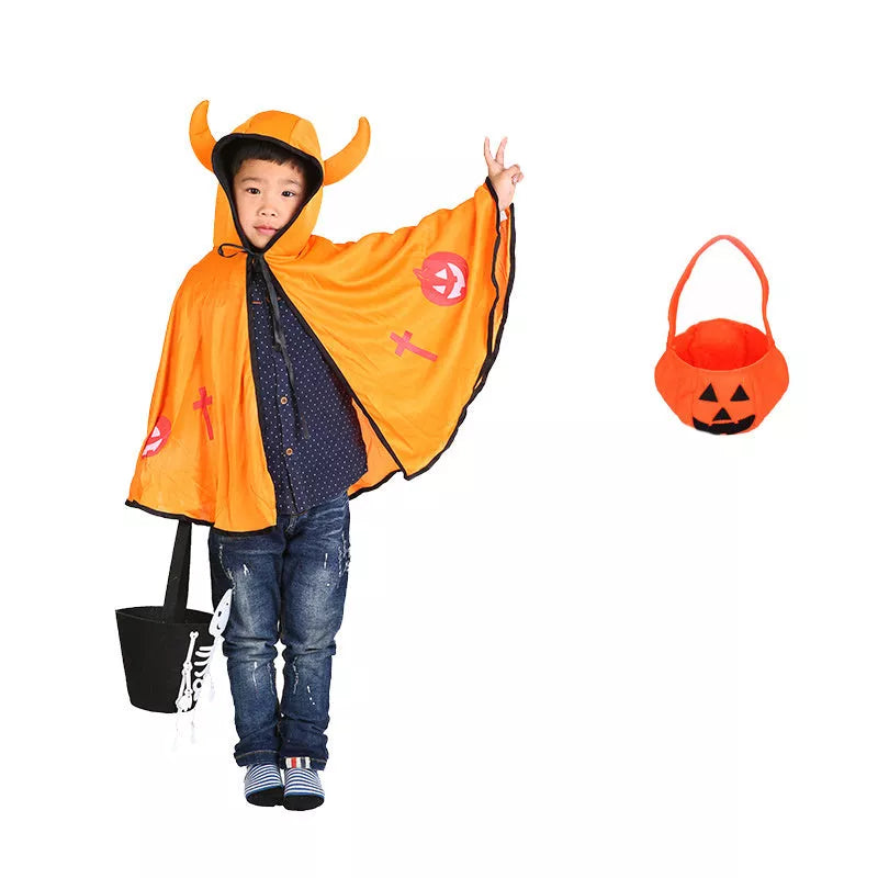 Children's Halloween costume in knitted polyester fabric, available in red, yellow, black, and purple