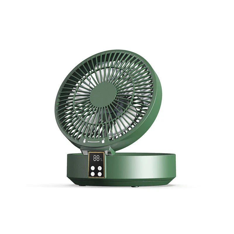 Rechargeable portable folding fan with USB charging, adjustable 3-speed airflow, and integrated night light for customized cooling and ambient lighting