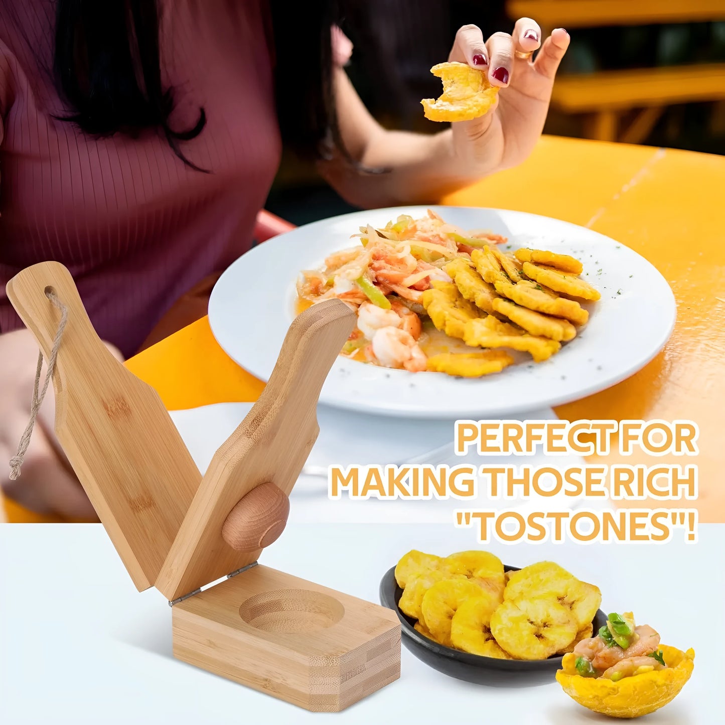 Wooden manual banana grinder kitchen gadget with crank mechanism