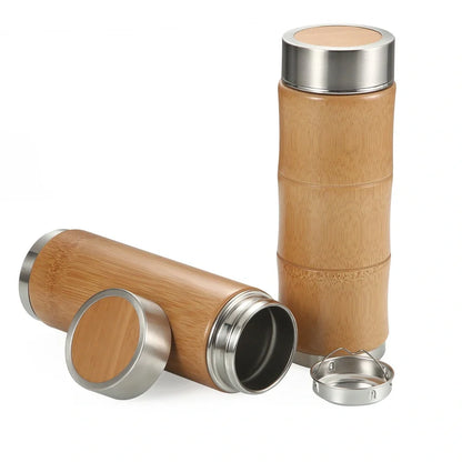 Bamboo and stainless steel hot water cup with wood colour finish and 400ml capacity