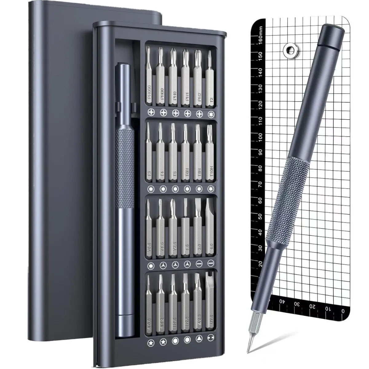25-in-one screwdriver set with magnetic bits, chrome vanadium steel construction, and 110mm length for household repairs
