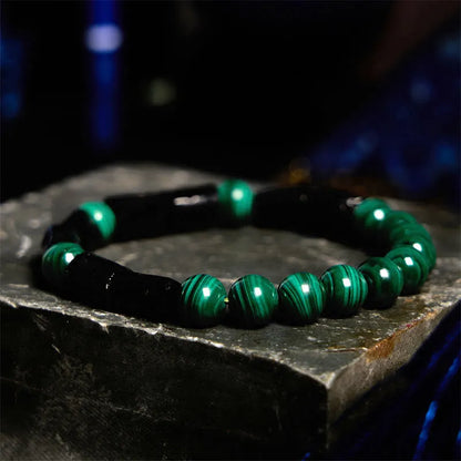 Natural obsidian single ring bracelet with 8mm beads and retro constellation design.