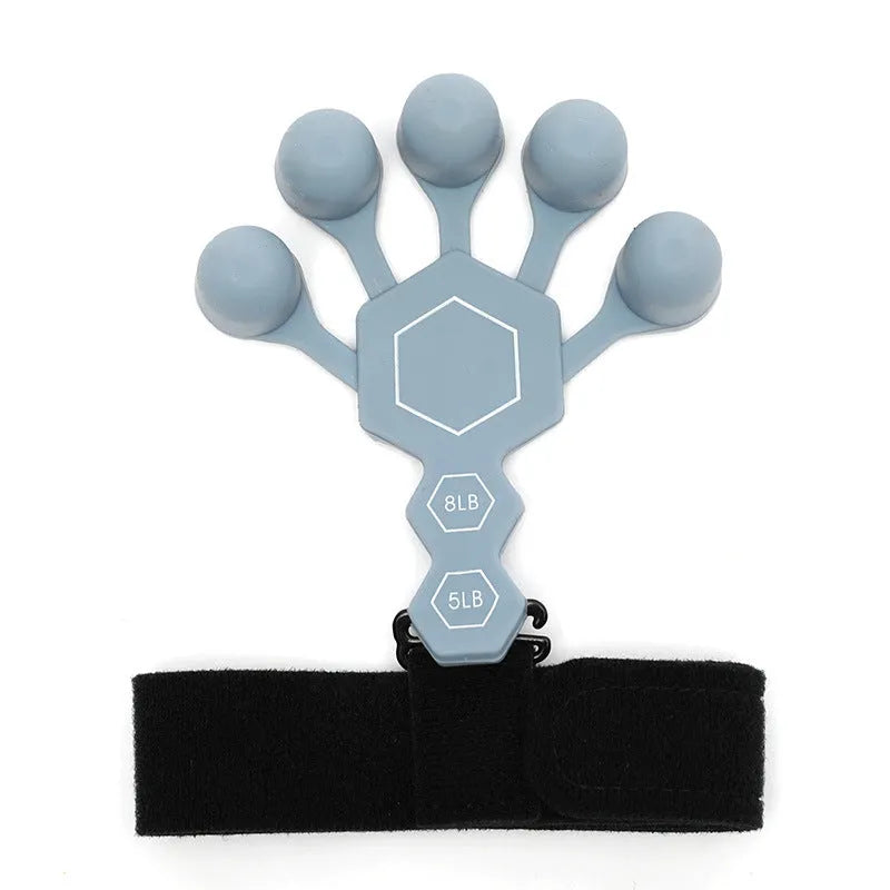 Black and grey silicone 5-finger rehabilitation hand trainer for adult fitness and strength training