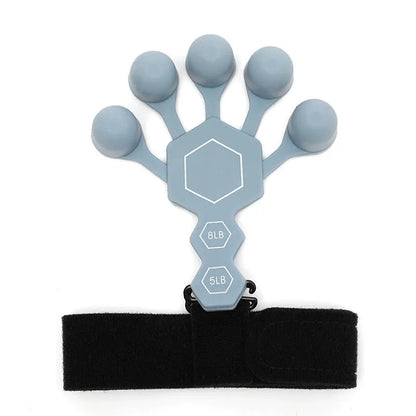 Black and grey silicone 5-finger rehabilitation hand trainer for adult fitness and strength training