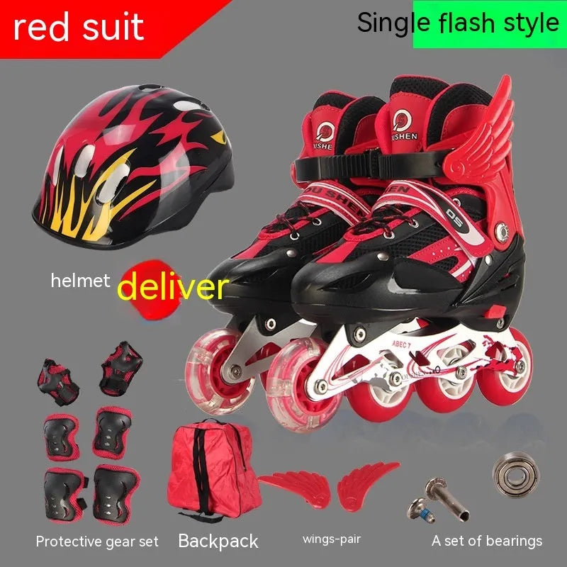 Adjustable PU children's roller skates with aluminium frame and protective gear set in five colour options