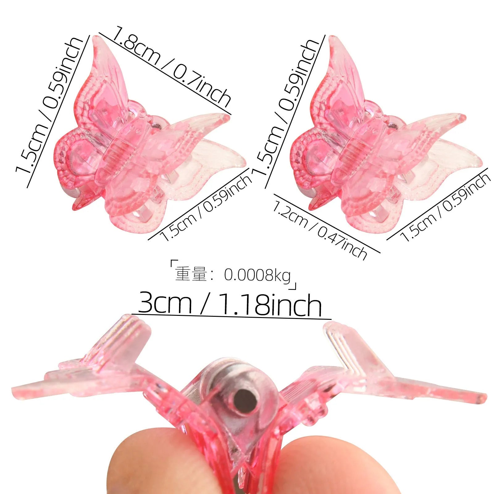 50 glitter butterfly hair claw clips in assorted colours on a white background.