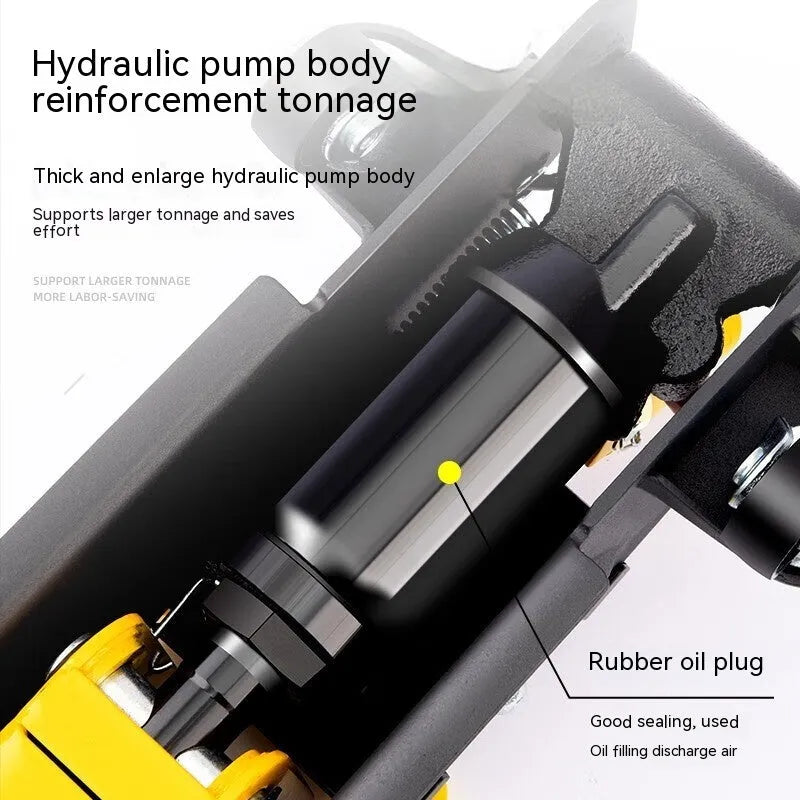Horizontal hydraulic trolley jack for car tyre changes with low profile design and handle