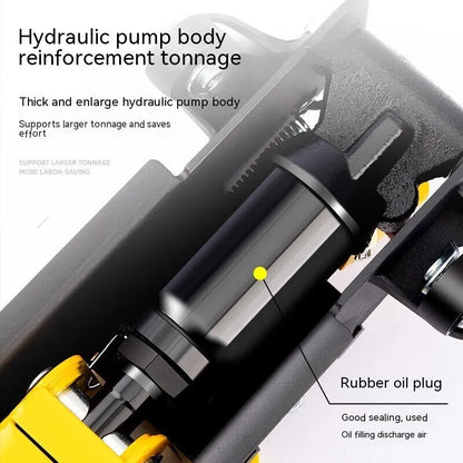 Horizontal hydraulic trolley jack for car tyre changes with low profile design and handle
