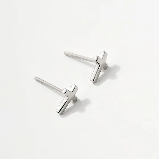 Women's gold bow cross stud earrings in zinc alloy with geometric design