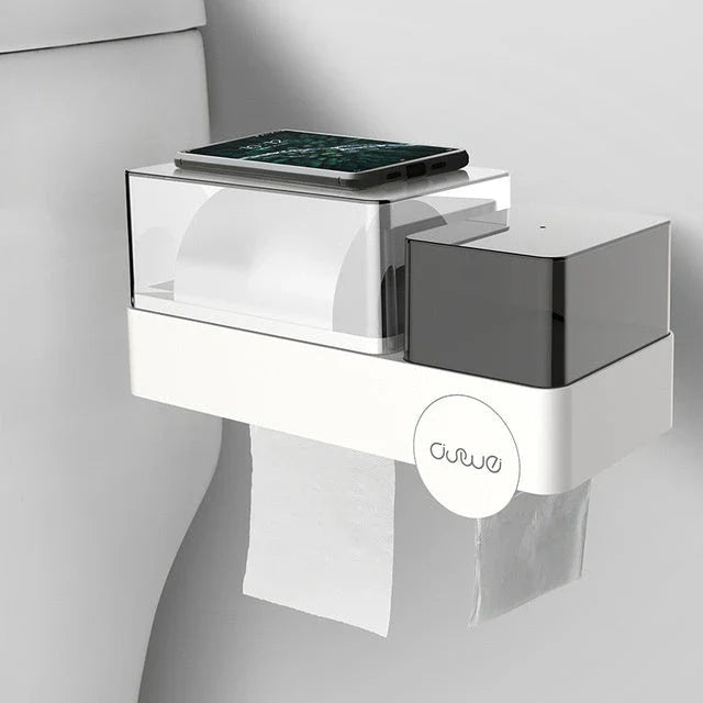 Waterproof tissue box with integrated toilet paper dispenser for convenient bathroom organization