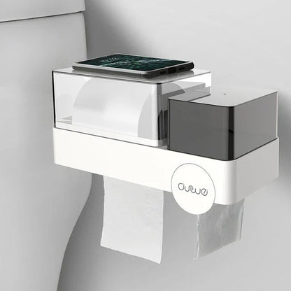 Waterproof tissue box with integrated toilet paper dispenser for convenient bathroom organization