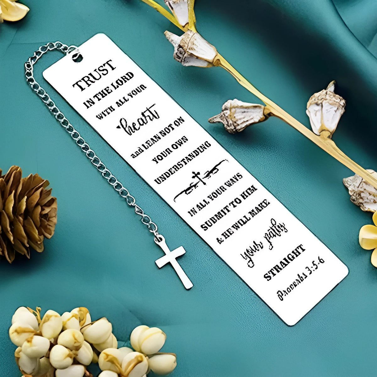 Stainless steel bookmark with engraved Bible verse text in CFS5170 steel colour