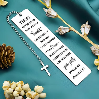 Stainless steel bookmark with engraved Bible verse text in CFS5170 steel colour