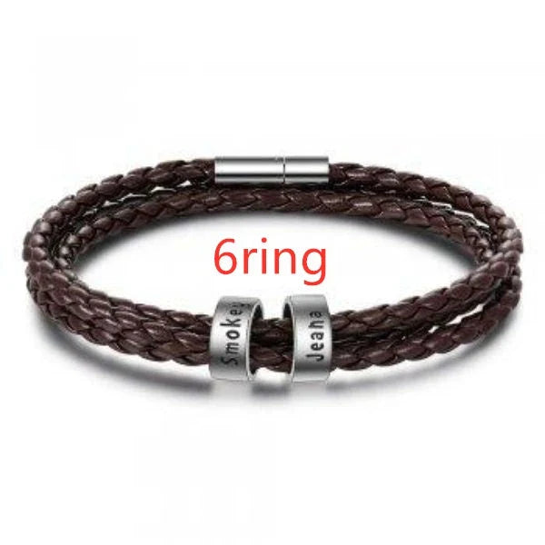 A personalized leather bracelet with engraved beads, a thoughtful gift for men