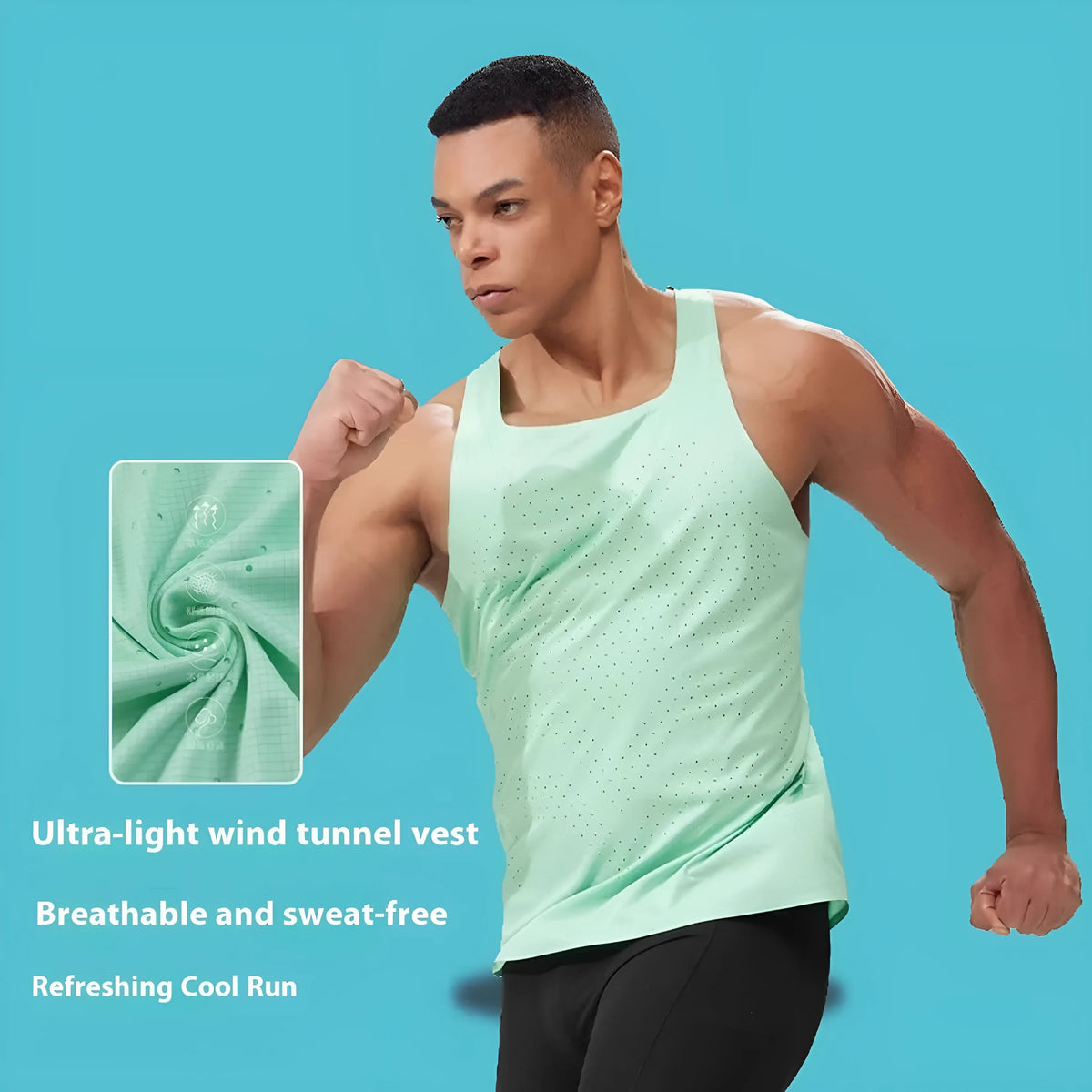 Men's sleeveless polyester running vest in seven colours, sizes S to 2XL, solid colour sports top