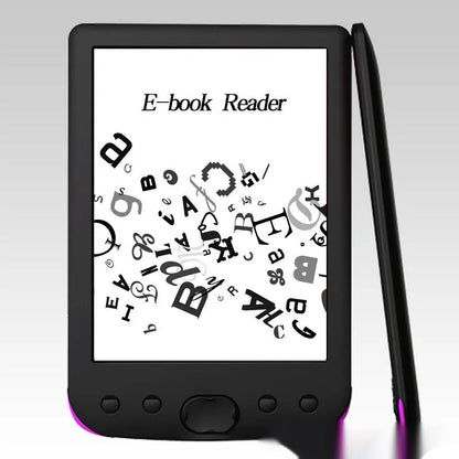 Black 6-inch e-ink screen e-book reader showing the display and compact design.