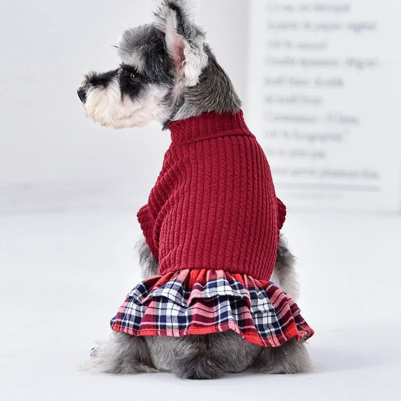 Princess style dog dress in red or black with British skirt design, sizes XS to 3L for small and medium dogs