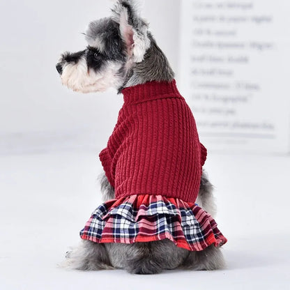 Princess style dog dress in red or black with British skirt design, sizes XS to 3L for small and medium dogs