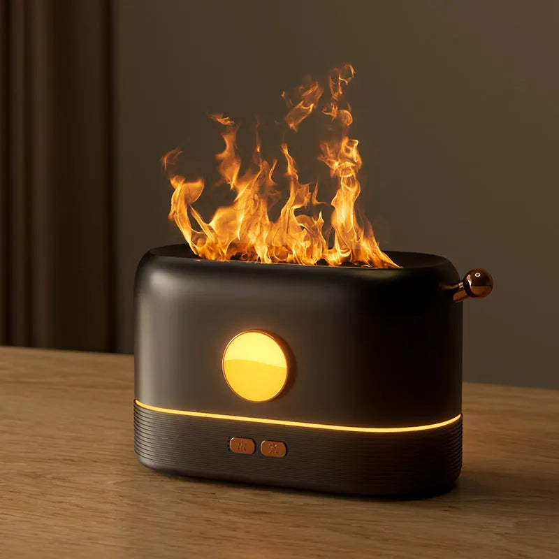 USB desktop humidifier with simulated flame effect and aroma diffusion functionality